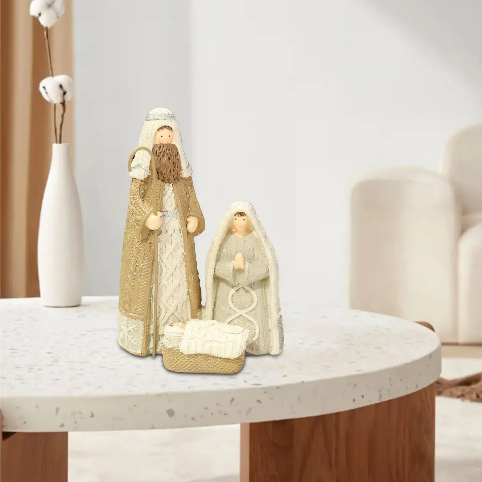 

Holy Family Figurine Nativity Scene Religious Desk Crib Ornament for Desktop