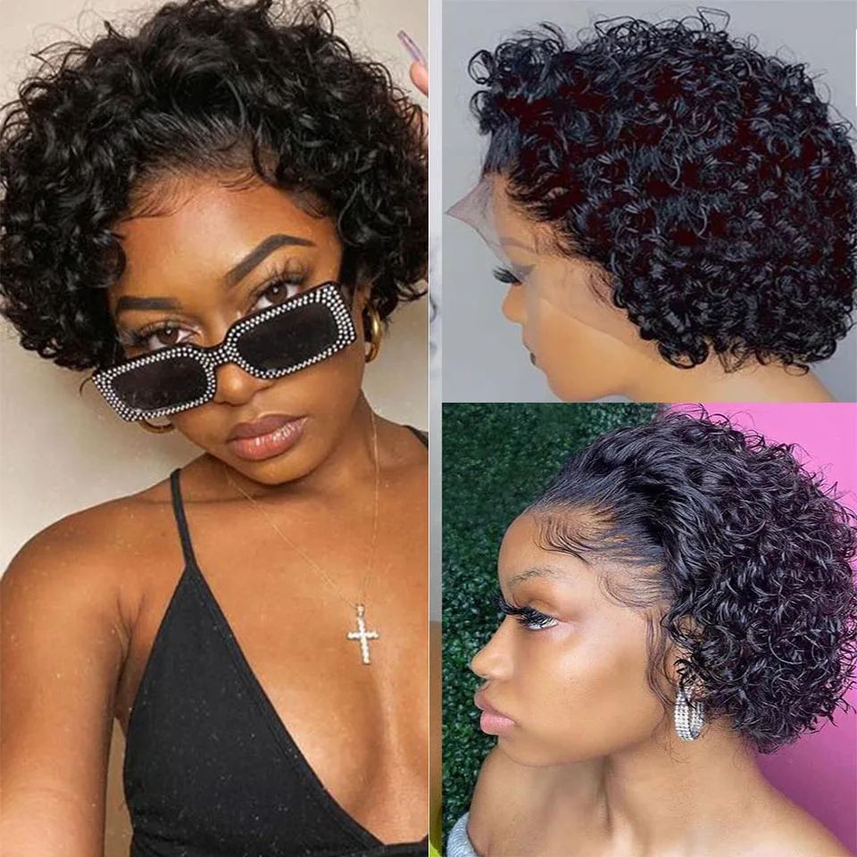 

Короткие парики, вьющиеся человеческие волосы, парики из человеческих волос, дешевый парик с вырезом Фея 13x1, прозрачный кружевной парик, пре...