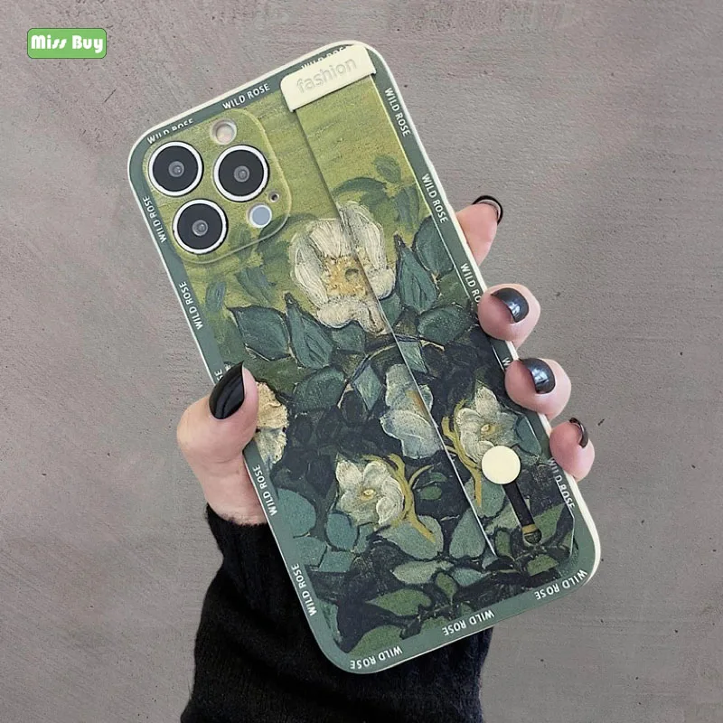 

Vintage Rose Oil Painting Wrist Strap Liquid Silicone Shockproof Case for Redmi K30 K40 S K40 Pro 9A 8A 5A 4A Note 8 Note 8 Pro