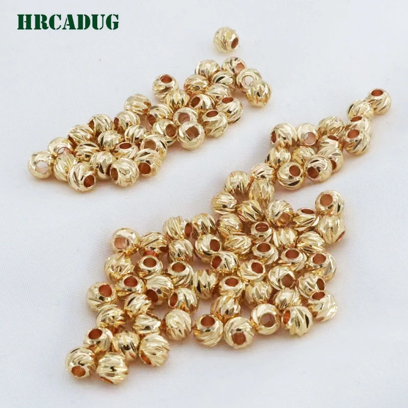 New 2.5/3/4/5/6mm Cut Pattern Separators Beads 18K Gold Plated Round Spacer Beads To Make Bracelets DIY Jewelry Making Supplies