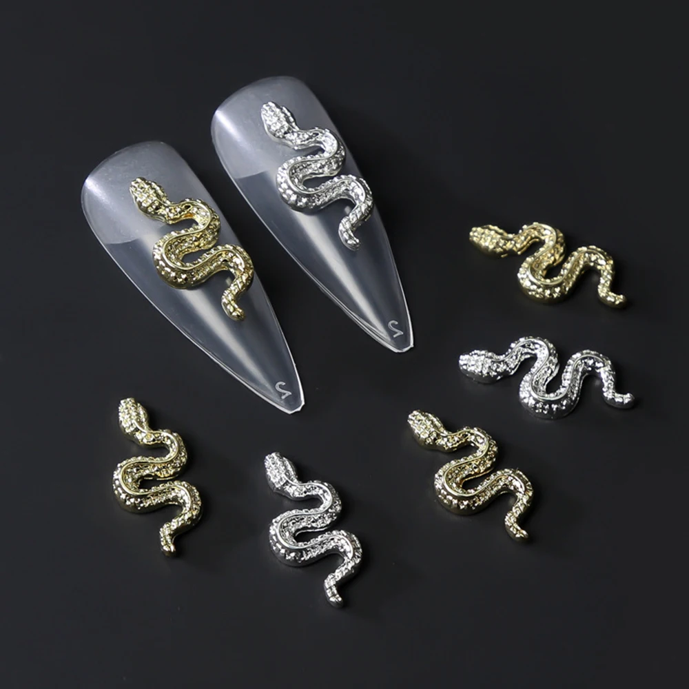 

2pcs Aolly 3D Gold/Silver Snake Nail Charms Metal Snake Decorations Nail Art Rhinestones Manicure for DIY Luxury Art Accessories