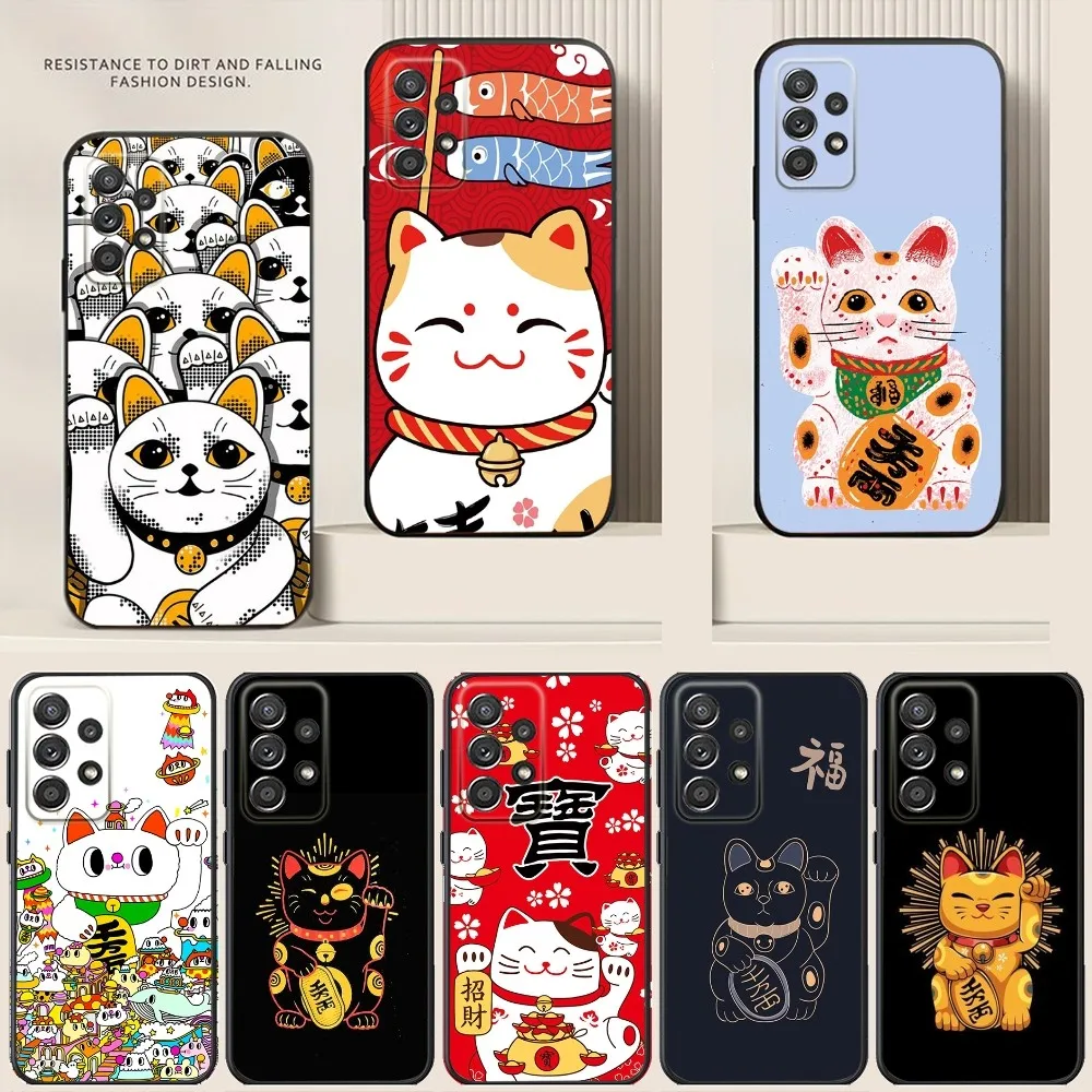Lucky Cat Phone Case For Samsung S24 S21 S22 S23 S30 Ultra S20 Plus Note 10 9 5G Black soft silicone case