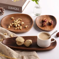 simple japanese dinner plate irregular oval wooden storage tray home table fruit snack solid wood storage tray