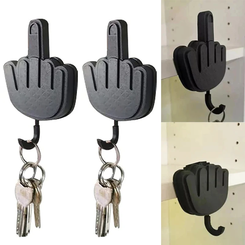 

New Creative Middle Finger Key Hooks Retractable Self-Adhesive Wall Keys Holder Hanger Clothes Storage Hanger Decoration Hooks