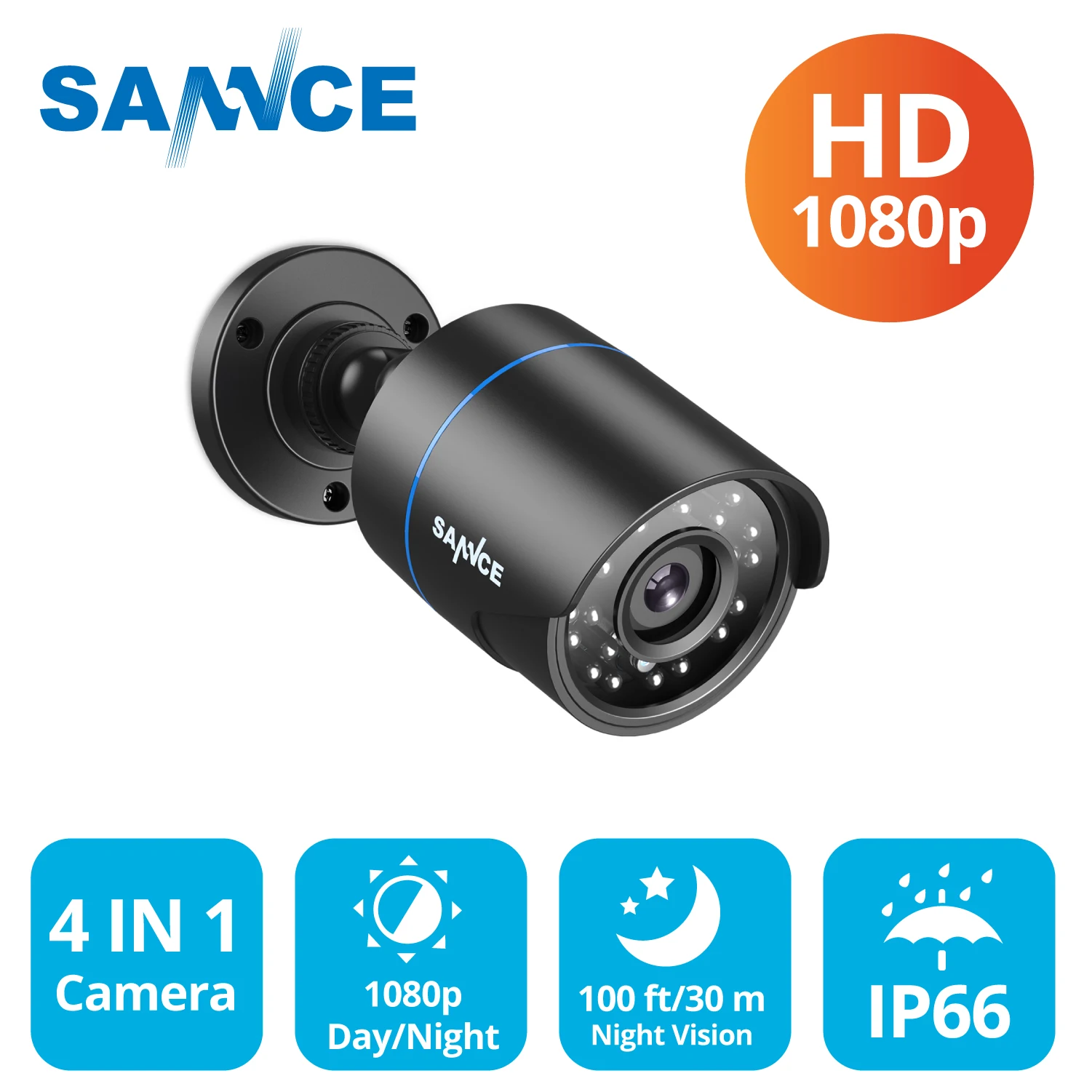 

SANNCE HD 1080P 4 IN 1 1080P AHD/TVI/CVI/CVBS Bullet Camera Night Vision 3.6mm Lens Cameras Indoor/Outdoor Weatherproof