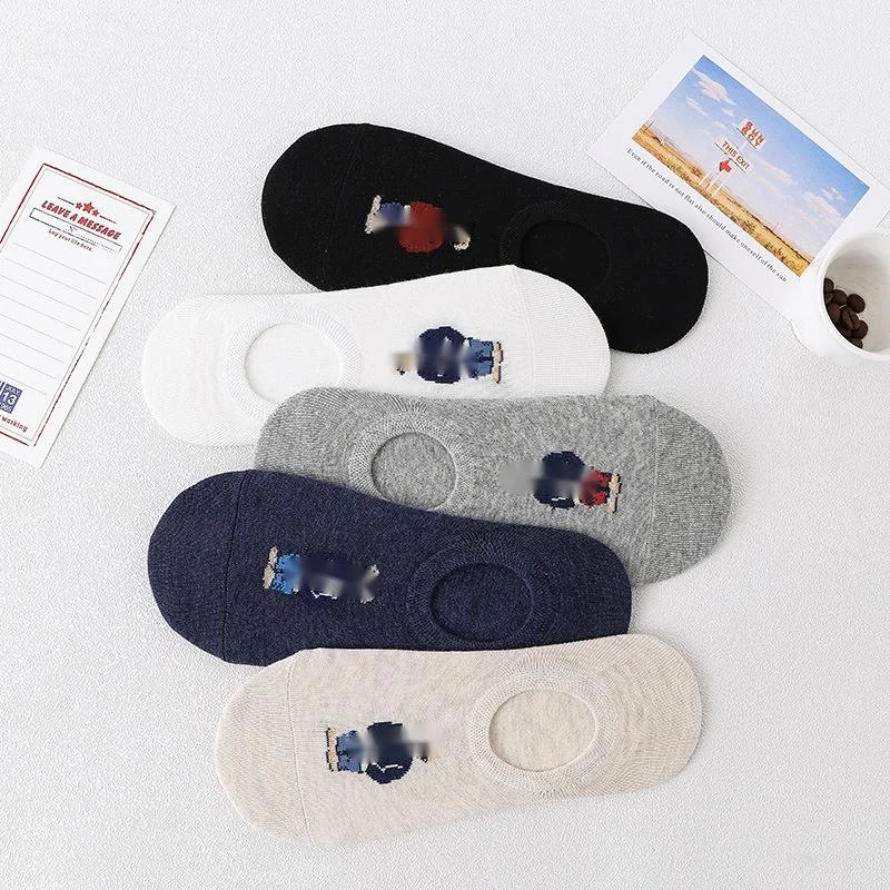 5pair/lot Fashion Men's Boat Socks Cartoon Bear Summer Autumn Non-slip Invisible Silicone Cotton Ankle Slippers Socks Retro