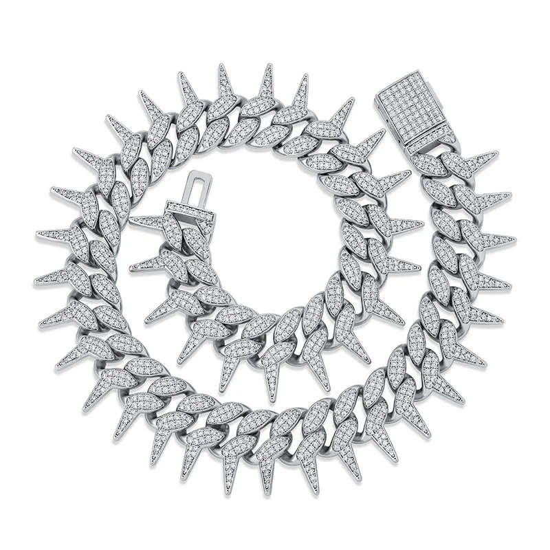 

Мужское ожерелье 25 мм с кубинской застежкой в виде шипов, колье из кубинского циркония, модные ювелирные украшения в стиле хип-хоп