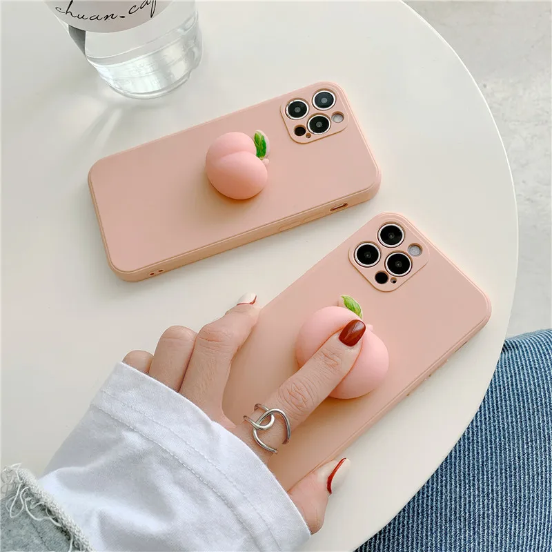 

Creative Decompress Can Be Pressed 3D Pink Peach Silicone Soft Anti-fall For iphone 11 12 13 Pro Max XR Xs 6 7 8 Plus Phone Case