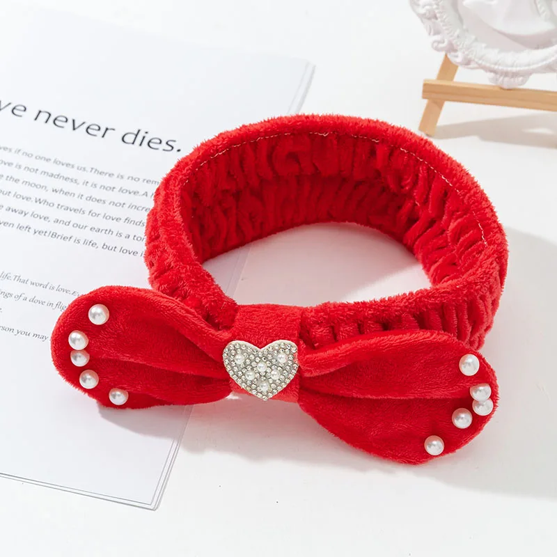 Trendy Hairband New Pearl High Quality Cute Flannel Bow Hair Accessories Wash Face Female Headband