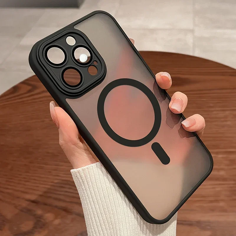 Матовый армированный прозрачный чехол с беспроводной зарядкой для iPhone 16 15 14 13 11 12