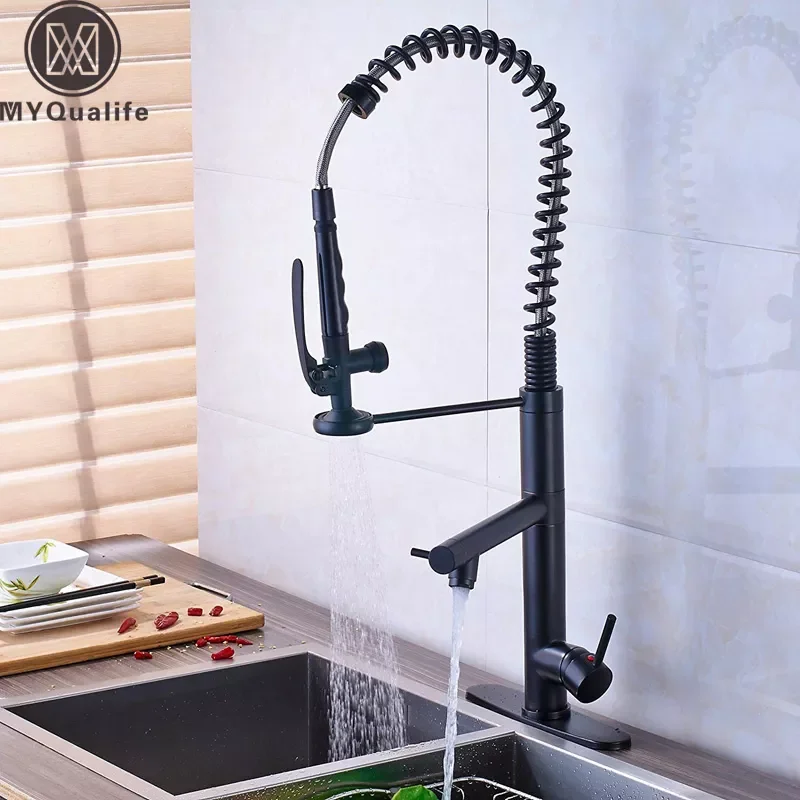 

Sturdy Pre Rinse Spring Pull Down Kitchen Sink Faucet Single Handle with Sprayer Black Bronze Pull Out Kitchen faucet