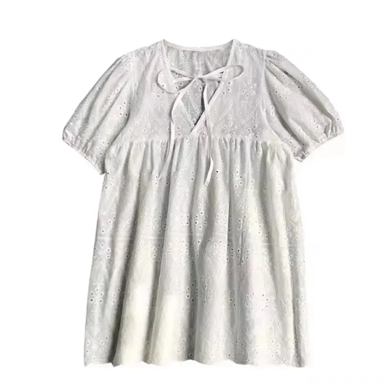 Женская свободная рубашка с V-образным вырезом коротким рукавом