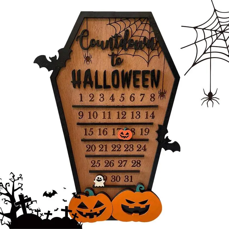 

Календарь для Хэллоуина «сделай сам», движущийся деревянный брусок, обратный отсчет, цифры 31 день, тыква, летучая мышь, календарь, настольное украшение