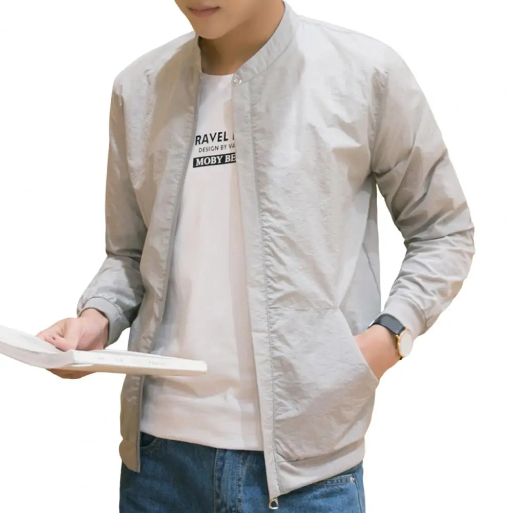 

Solid Color Great Men Coat Outdoor Loose Cycling Sun Protection Jacket Streetwear Men Coat Water-Resistant for Outdoor