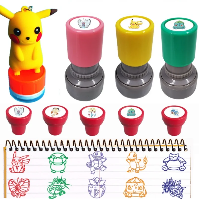 

Action Figure Model Toy Pokemon Pikachu Psyduck Squirtle Series Cute Cartoon Reward Stamp Inkpad Avatar Gift for Children