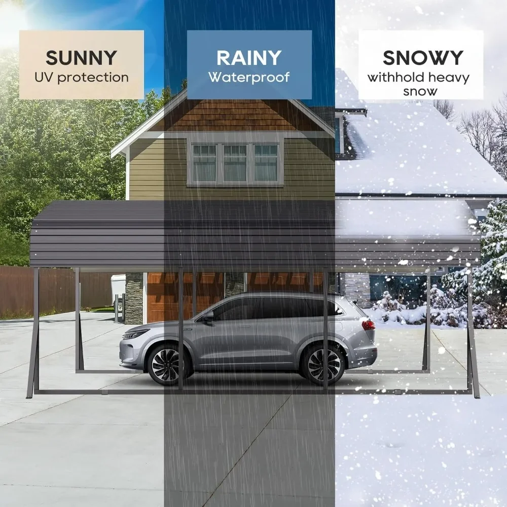 Металлический карпорт 10x15 футов с крышей из оцинкованной стали и улучшенным