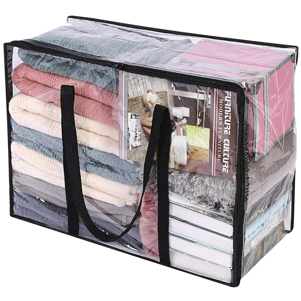 

Прозрачная сумка для хранения одежды, прозрачная сумка из ПВХ на молнии для хранения одежды с усиленной ручкой для одеял