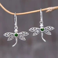 silver color green zircon cubic dragonfly pendant earrings for women hollow animal design charm metal earring girl party jewelry