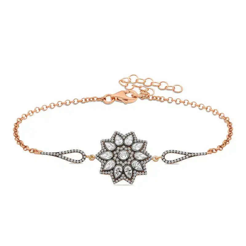 

Tevuli 925 Sterling Silver Flower Pattern Diamond Montür Bracelet