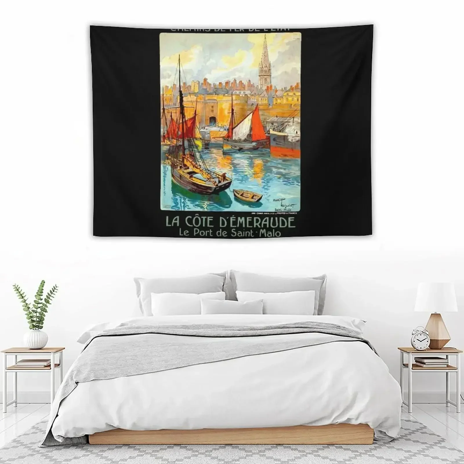 SAINT MALO: винтажный гобелен La Cote D Emeraude с рекламным принтом для путешествий