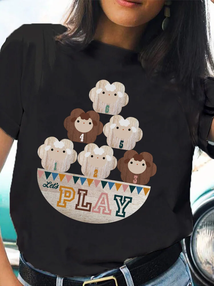 Купи Tshirt Lively Printed Cartoon T-shirt O-neck Short Sleeves Summer Women T-shirts For Woman 2022 Young Girls Black Tees Lady Tops за 187 рублей в магазине AliExpress