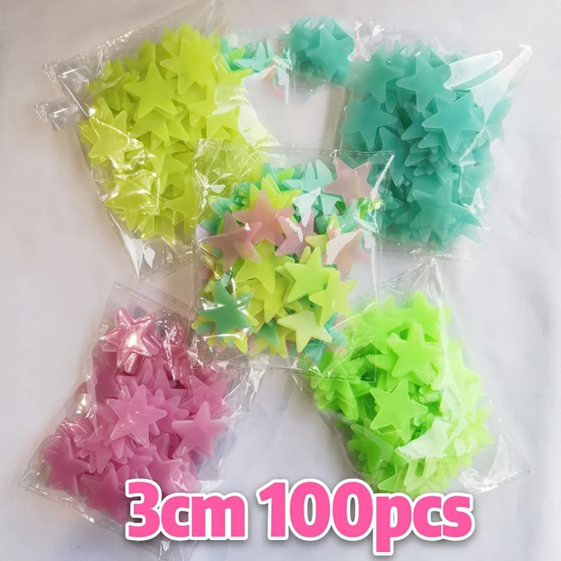 

100PCS/LOT PVC Stars Glow Stickers Luminous In Dark Night Fluorescent Wall Art 3D Home Decals Room Ceiling Switch Decoration
