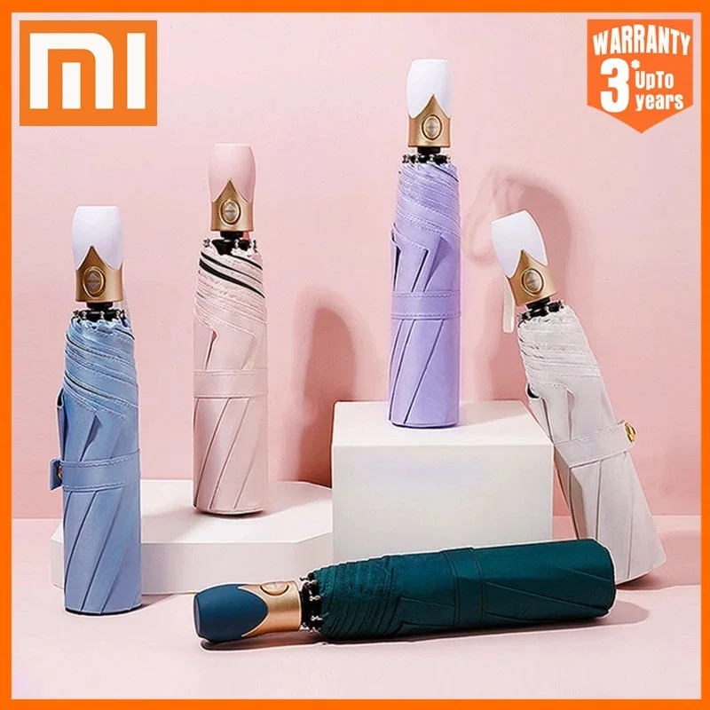 

Xiaomi Automatic Umbrellas Rain Womens Three-Folding Umbrella Windproof Pure Color High Quality 8 Ribs Female Waterproof Parasol