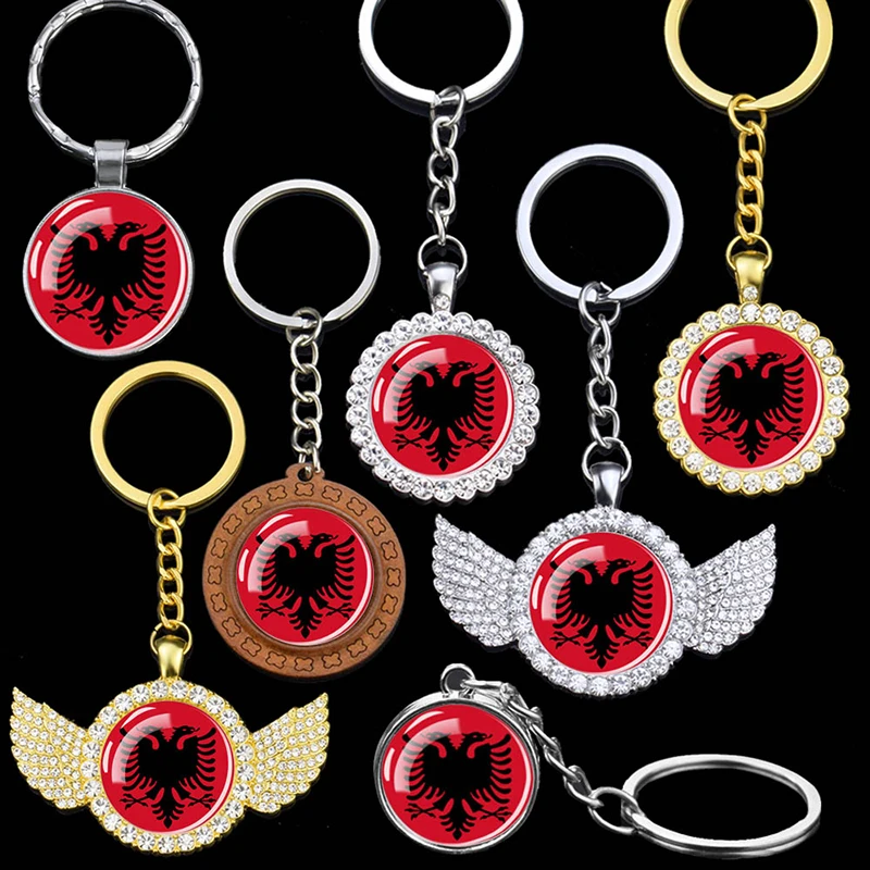 

Esspoc Albania Flag Key Chain Fashion Glass Dome Keychains Keyrings Patriot Souvenir Gifts Albanian Flags Jewelry Accessory