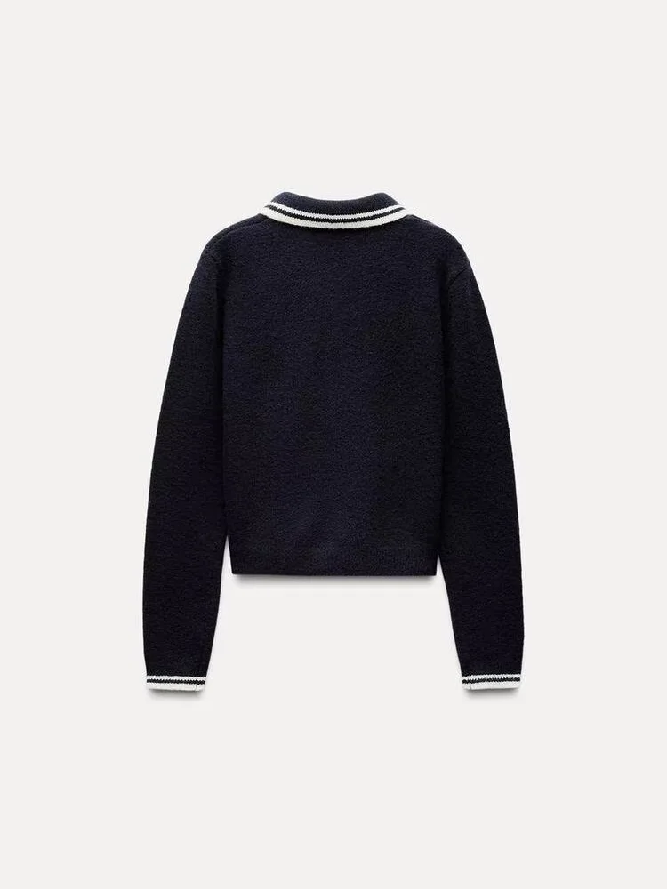 Новинка 2024 осенне-зимний женский короткий пуловер с воротником-поло вязаный