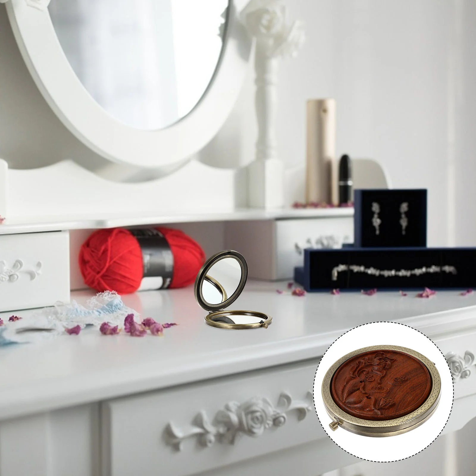 

Pocket Folding Mirror Retro Wooden Makeup Mirror Mini Foldable Makeup Mirror