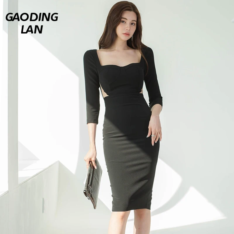 

Женское платье с квадратным вырезом, рукавом 3/4 и квадратным вырезом