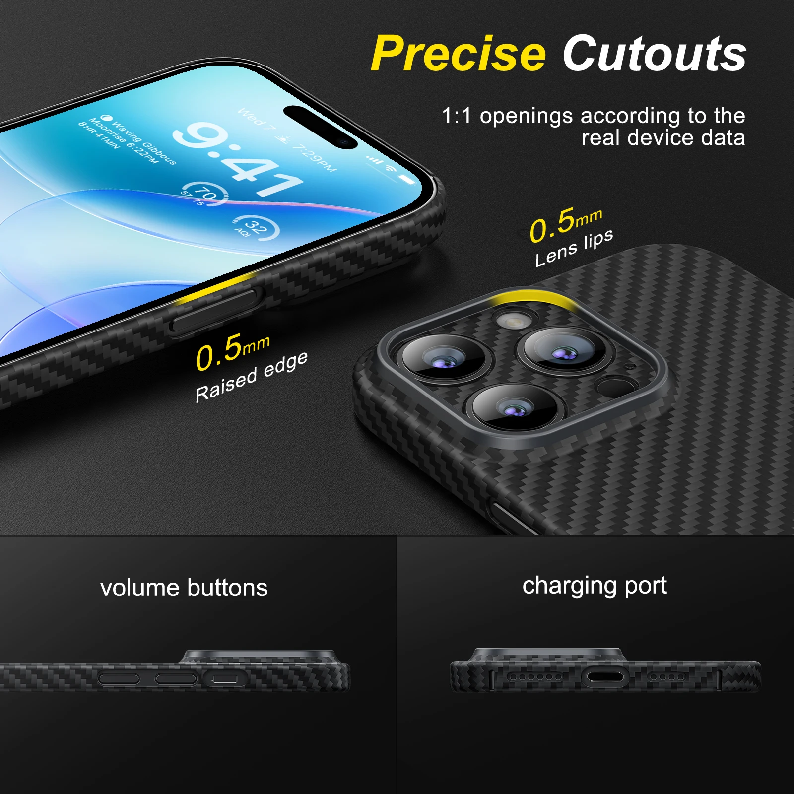 Чехол memumi из настоящего арамидного волокна для iPhone 16 Pro Max [без чехла на ощупь]