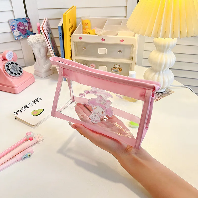 

Sanrio Women Makeup Bag Girl Melody Kuromi Cartoon Cute PVC Waterproof Portable Makeup Bag Girl Student Large Capacity Pen Bag