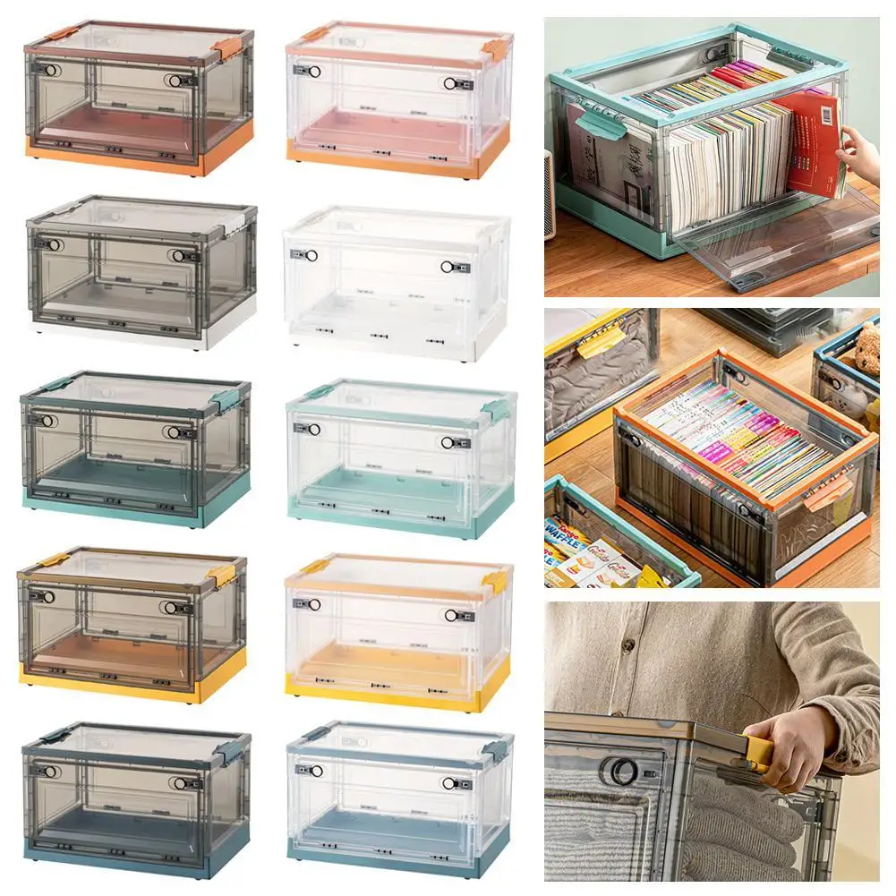 

Foldable Storage Box Stackable Sundries Snack Storage Bins Movable Closet With Roller For Clothing Books Make-Up Toy Organizer