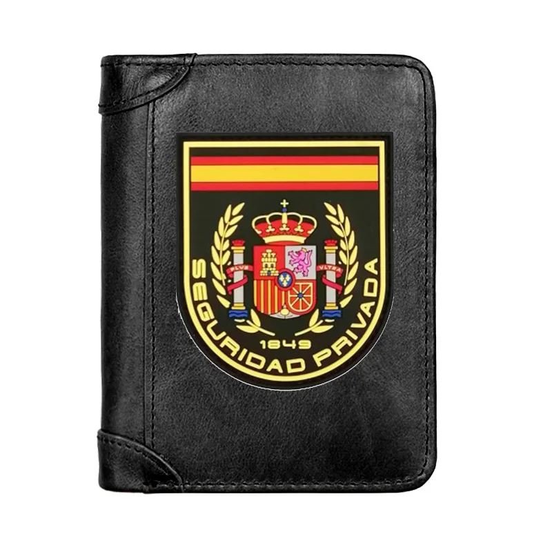

Luxury España Seguridad Privada Printing Genuine Leather Men Wallet Classic Pocket Slim Card Holder Male Short Coin Purses