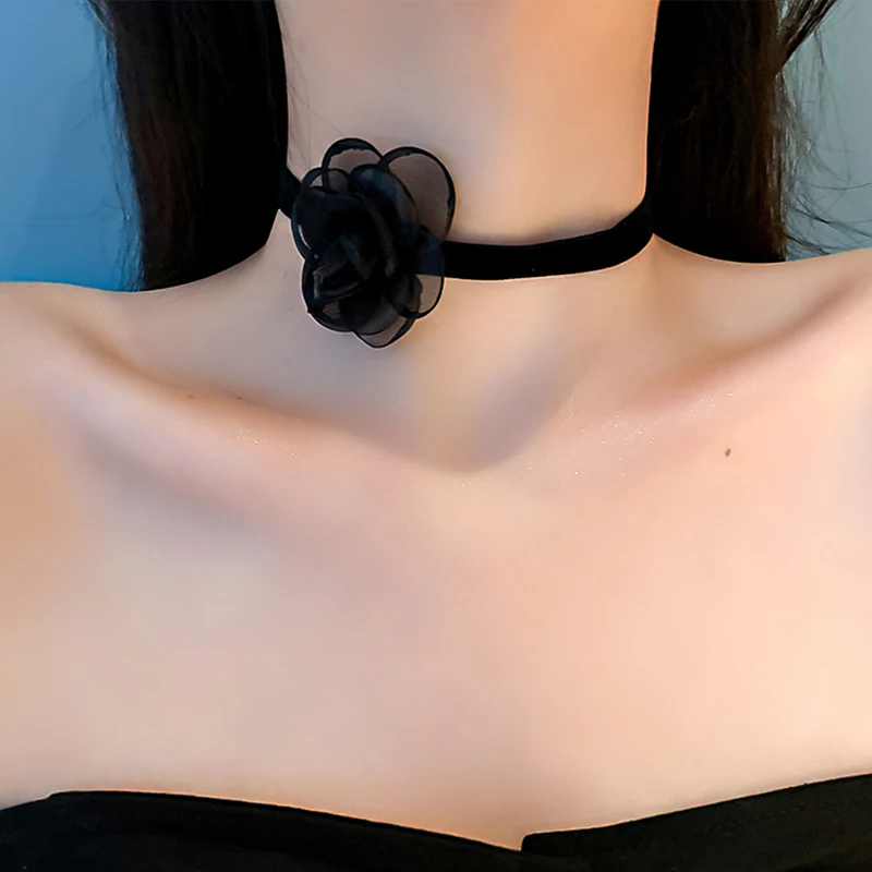 Модное ожерелье из органзы с цветком розы колье для женщин и девочек кружевной