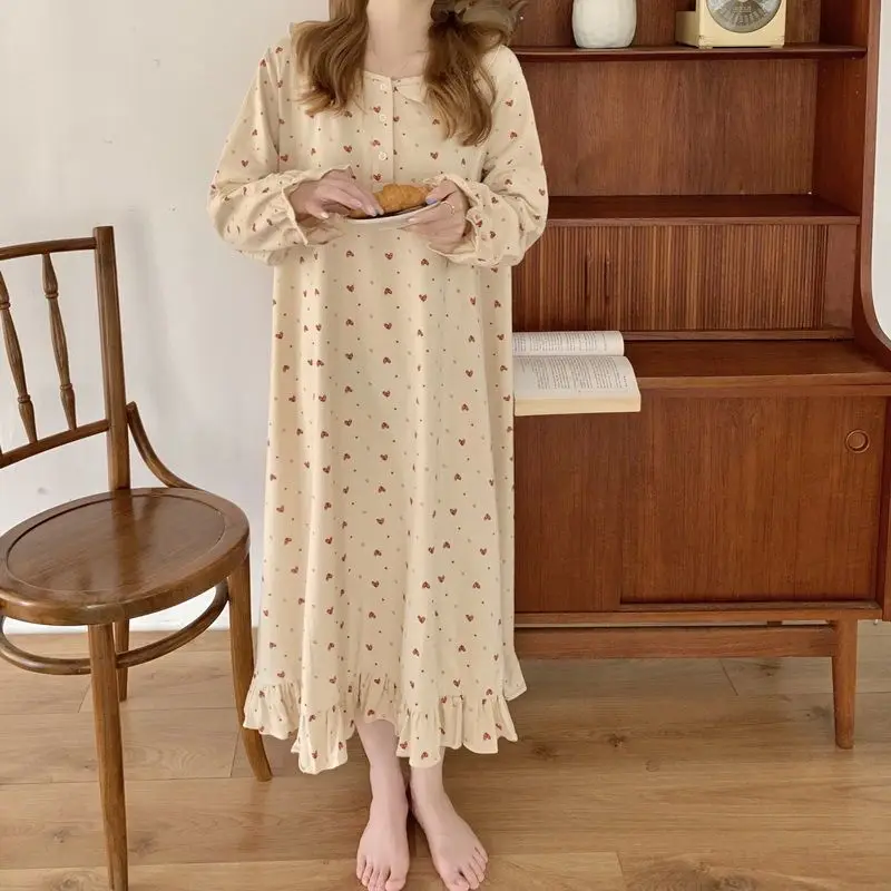 Yasuk Summer Fashion Women's Casual Lovely Long Nightdress Nightgown Pajamas Set Sweet Girl Strawberry Simple Soft
