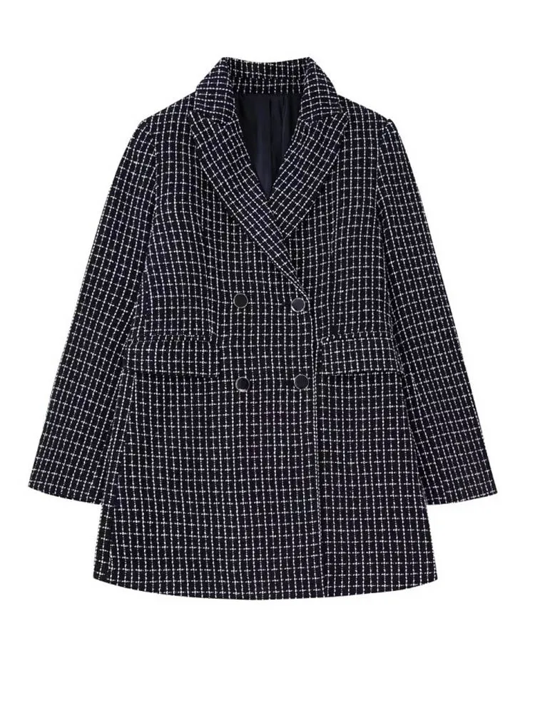

Autumn Women Plaid Veins Blazers Suit Coats 2022 Casual Slim Double Breasted Female Elegant OL Blazer Outerwear Clothing