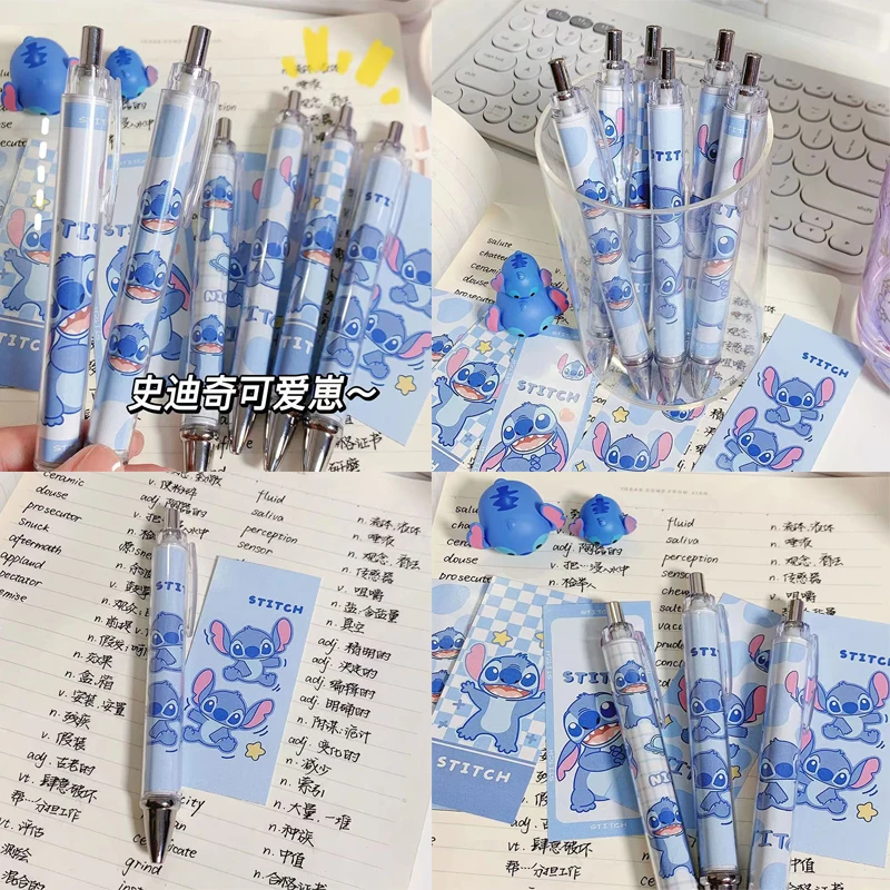 

6pcs Disney Anime Black Pen Stitch Press Gel Pen Kawaii Children 0.5mm Examination Signature Stationery Student birthday present