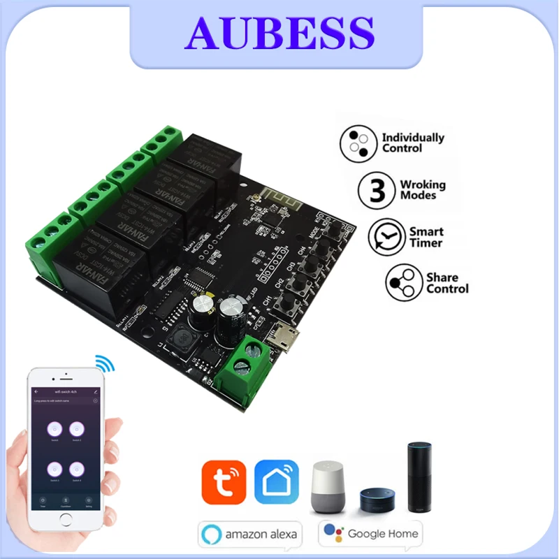 

Tuya WiFi 4CH Switch Remote Control Wireless Smart Switch Modul DIY 1/2/4 Gang Smart Life Voice Control With Alexa Google Home