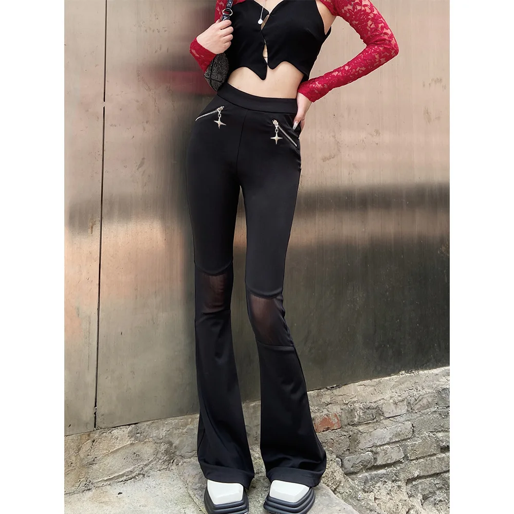 

Весна 2023, черные женские брюки в форме подковы, приталенные Облегающие расклешенные повседневные напольные брюки с напуском