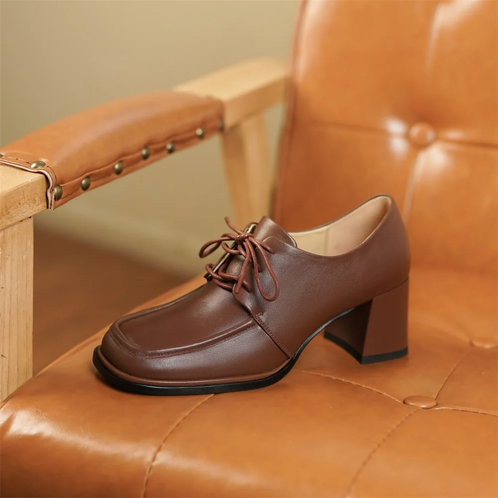 Cialisa High Quality Genuine Leather Women's Pumps 2023 Spring New Round Toe Cross-Tied  Shoes Ladies High Heels Footwear Black