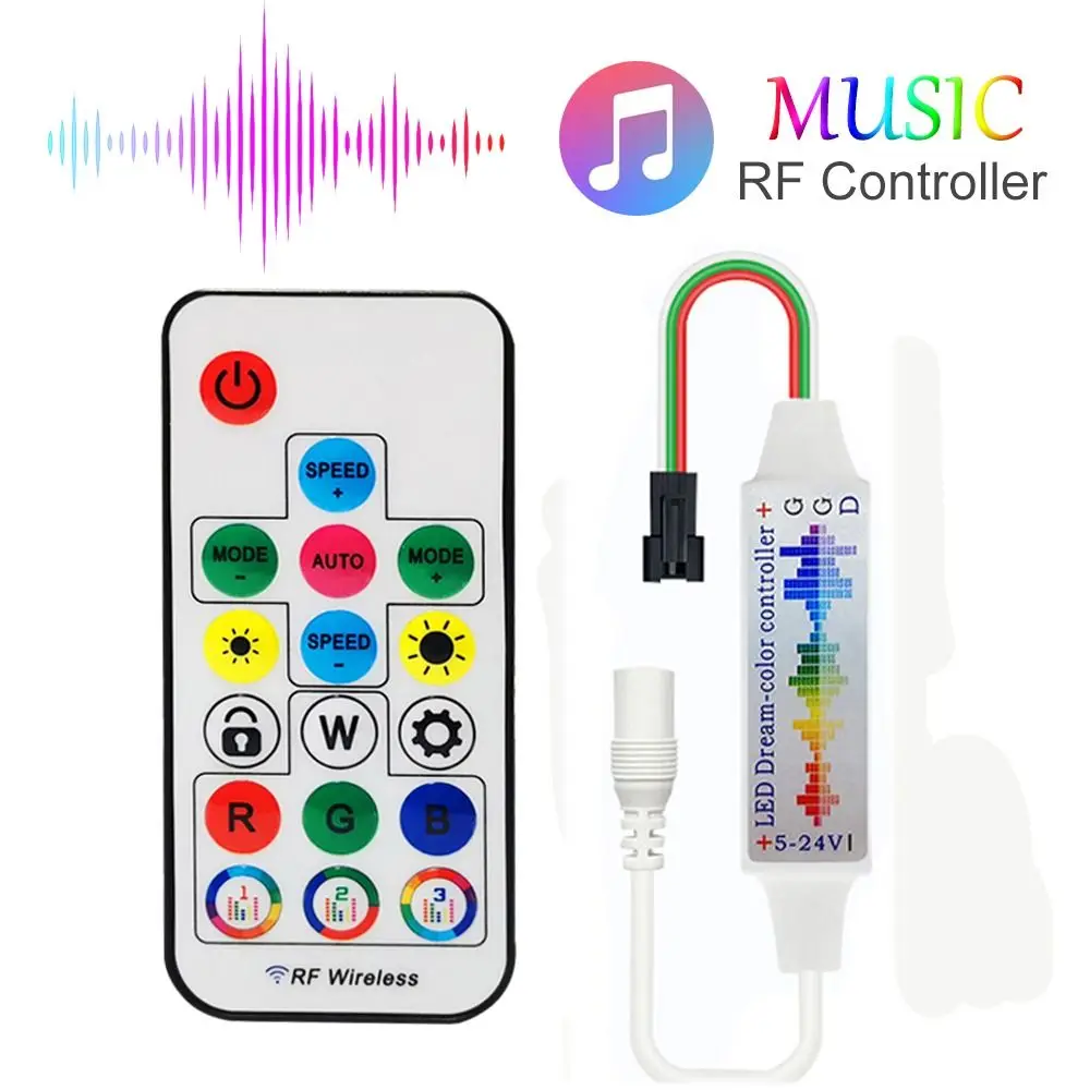 Фото Адресный музыкальный светодиодный контроллер 3-контактный DC5-24V RGB светодиодные ленты DC/USB 17 клавиш для WS2812B WS2811 5050 №1
