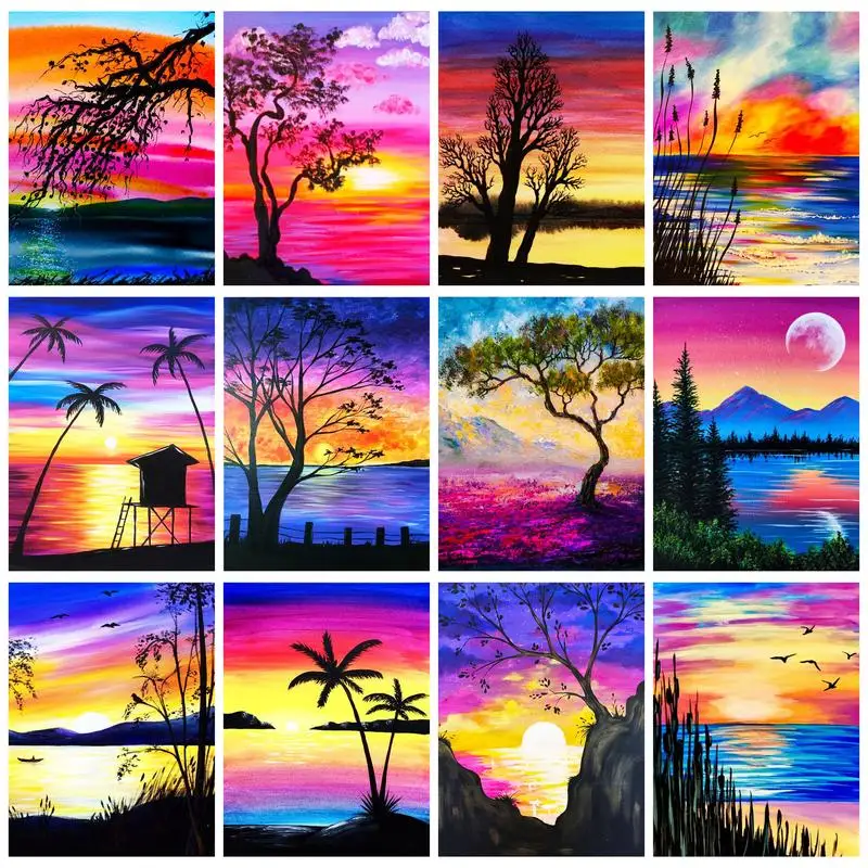

RUOPOTY Oil Painting By Numbers Original Gifts Pictures By Number Colorful Sunset Coloring By Numbers For Adults Home Decor