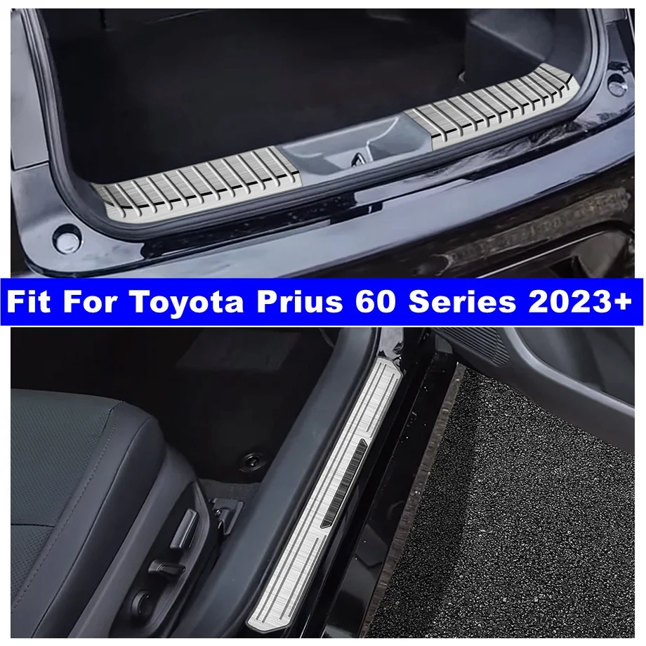 

Rear Door Sill Strip / Trunk Plate Guard Foot Protector Cover Trim For Toyota Prius 60 Series 2023 2024 Black Brushed / Silver