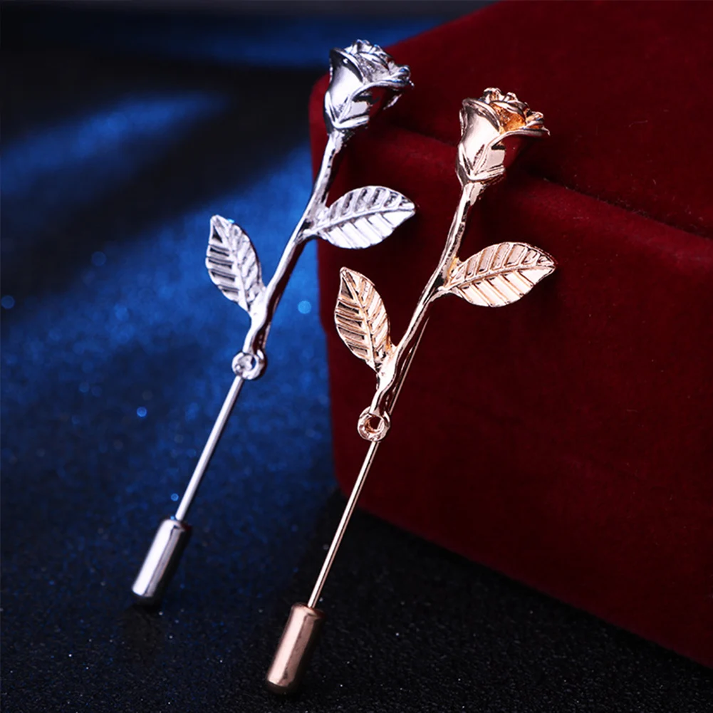 

High-end Vintage Rose Brooch Metal Long Needle Lapel Pins Men's Suit Jewelry Sweater Pins Ladies Badge for Men Accessories Gifts