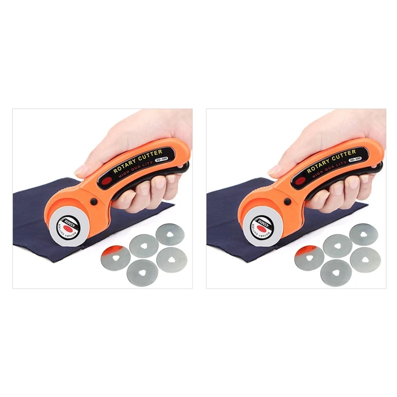 

2X 45Mm Rotary Cutter Sewing With 5PCS 45Mm Blades Round Cloth Guiding Cutting Machine Quilting Fabric Craft Tool Kit