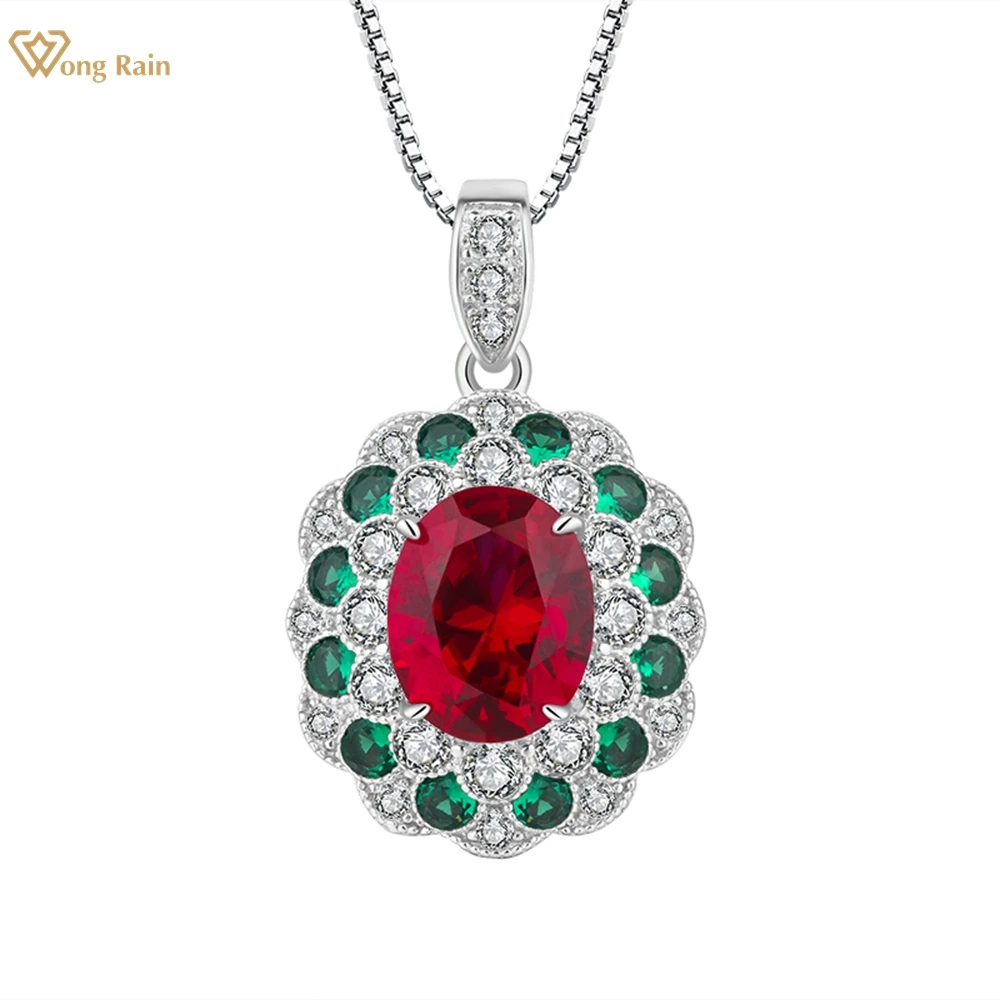 

Wong Rain, винтажное серебро 925 пробы, овальная форма, 8*10 мм, рубиновый изумруд, драгоценный камень, Женское Ожерелье, подвеска для свадьбы, помол...