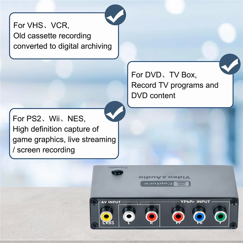 Фото Карта захвата видео Navceker USB 2.0 VHS AV RCA YPbPr 1080P, цифровой аудио-видео конвертер-рекордер для ПК, PS2, Wii №5