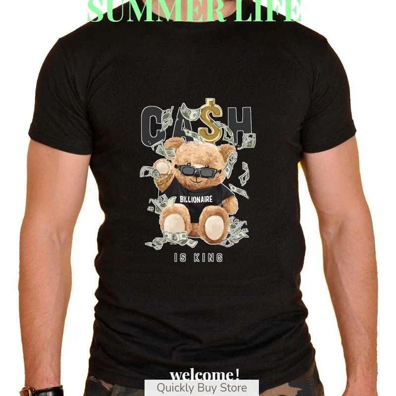 

Новинка 2023, стильная женская футболка с принтом богатых денег и мишки тедди, женская футболка с коротким рукавом и круглым вырезом, летняя повседневная мужская рубашка оверсайз